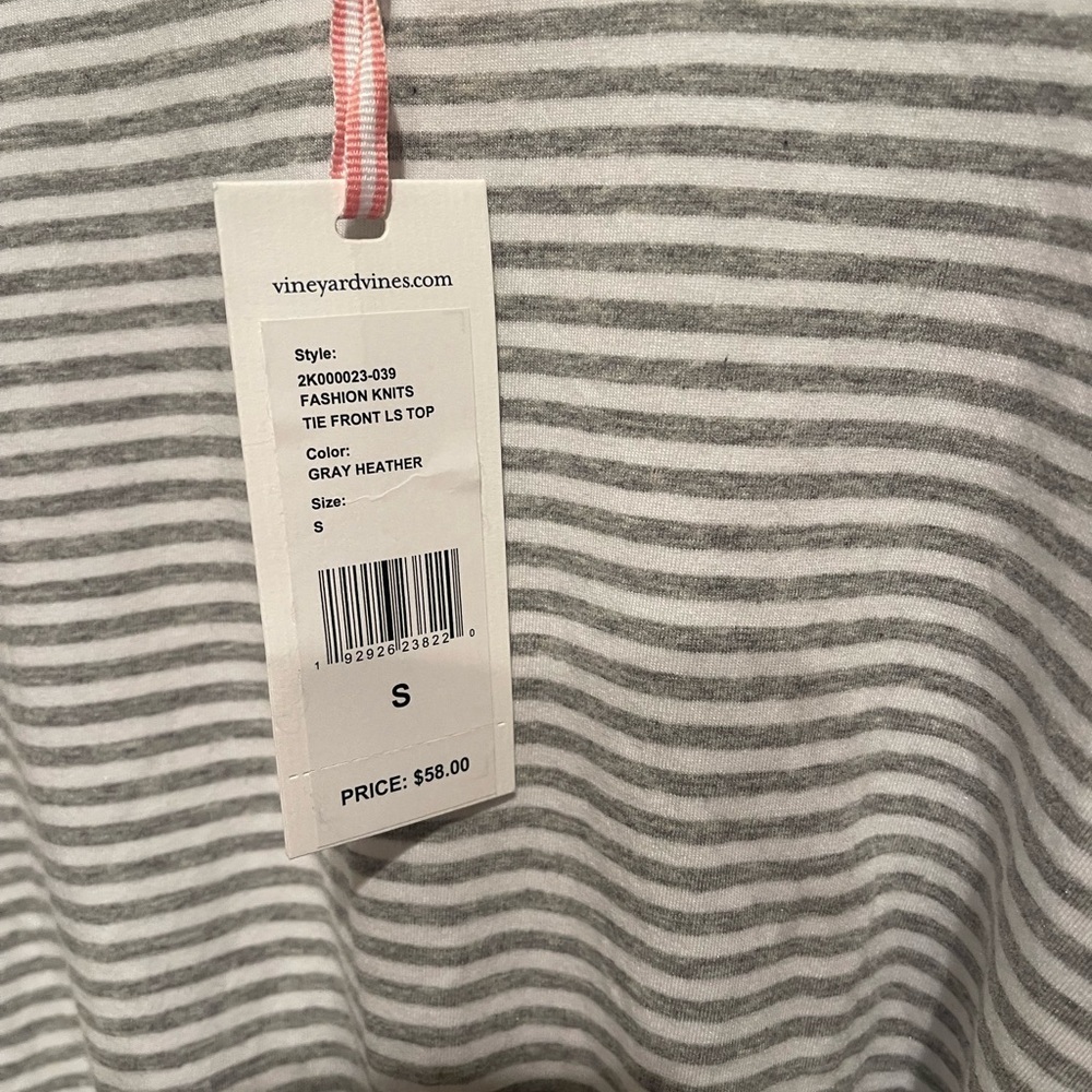Vineyard Vines Gray and White Striped Long Sleeve Tee S - Picture 2 of 3